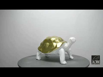 Facettierte Goldene Schildkröte. Moderne Harzskulptur. Metalleffekt. Handgefertigte Eleganz.