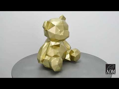 Facettierte Bärchen-Skulptur. Hochwertiges Harz. Metalleffekt. Handgemachtes Kunstwerk. Einzigartiges Deko-Highlight.