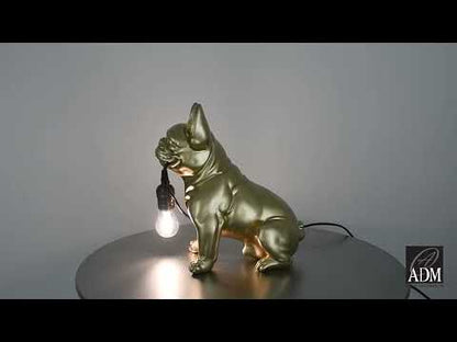 Goldene Französische Bulldogge Tischlampe – Pop Art Skulptur aus Kunstharz mit Metalleffekt