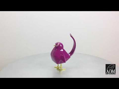 Moderne Geometrische Vogel-Skulptur. Lilafarbenes Kunstharz. Goldene Metalleinsätze. Handgefertigt.