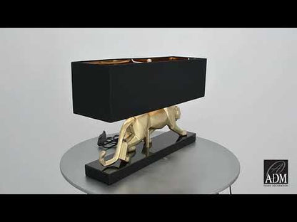Panther Tischlampe – Moderne Skulptur aus Harz mit Marmorsockel und Metalleffekt