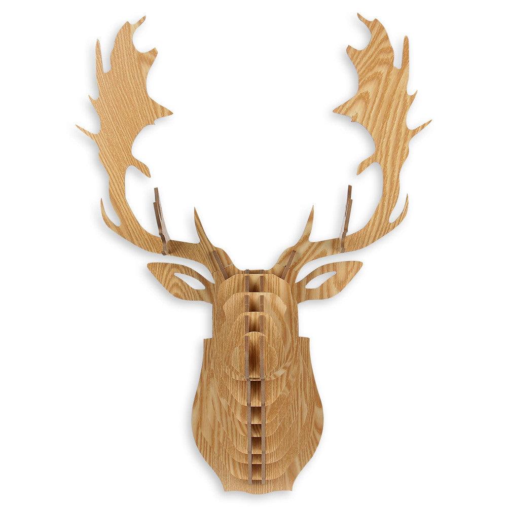 Rentierkopf 3D-Puzzle aus MDF in natürlicher Holzfarbe, stilvolle Wanddekoration für schlichte Akzente.