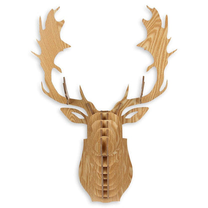 Rentierkopf 3D-Puzzle aus MDF in natürlicher Holzfarbe, stilvolle Wanddekoration für schlichte Akzente.