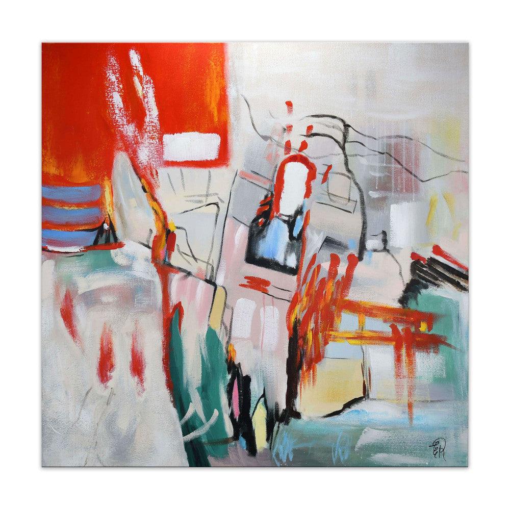 Rock-Graffiti Rot – Handgemaltes Abstraktes Kunstwerk auf Leinwand, 100 x 100 cm, zeigt lebendige Rottöne und innovative Kompositionen, ideal für moderne Wohnräume.