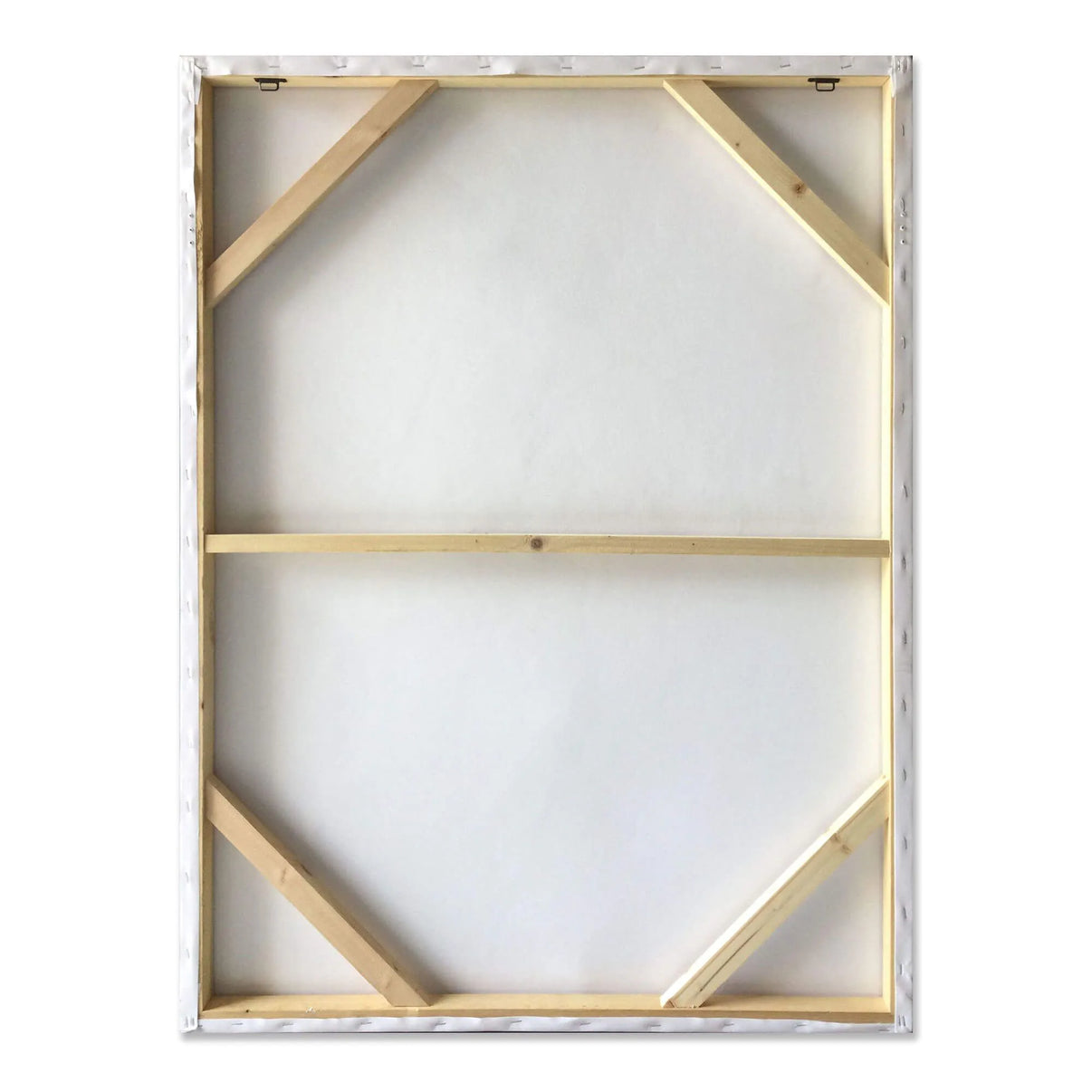 Handverziertes Leinwandbild Mit Metalldrahtmuster – Elegant Akt Einer Frau, Fertig Zum Aufhängen, zeigt die Rückseite des Rahmens mit stabilen Holzverstärkungen für einfache Montage.