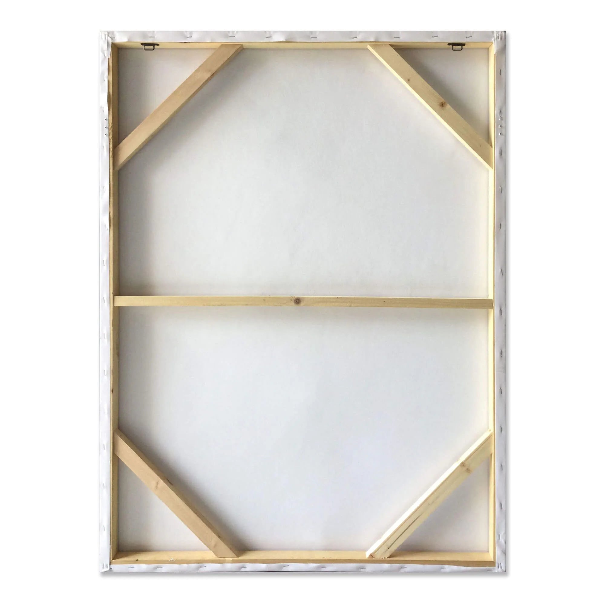Handverziertes Leinwandbild Mit Metalldrahtmuster – Elegant Akt Einer Frau, Fertig Zum Aufhängen, zeigt die Rückseite des Rahmens mit stabilen Holzverstärkungen für einfache Montage.