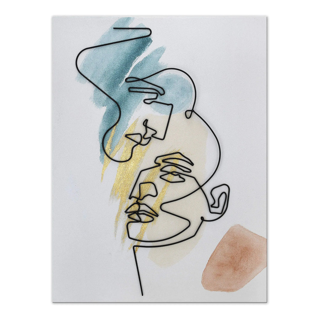 Kunstvolles Metalldraht-Bild Mit Menschlichen Gesichtern, Modern & Figurativ, 100x75cm - Ein faszinierendes Wandkunstwerk mit kunstvollem Drahtdesign und eleganten Farbakzenten, ideal für moderne Innenräume.