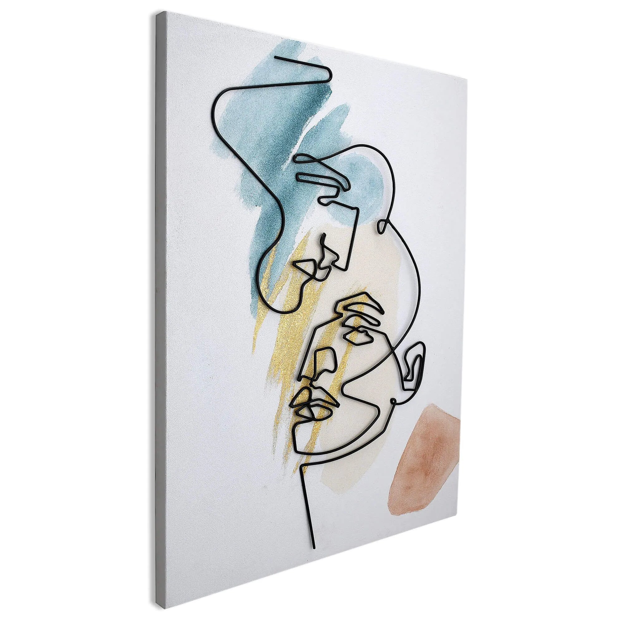 Kunstvolles Metalldraht-Bild mit menschlichen Gesichtern, modern und figurativ, 100x75cm, in ansprechender Präsentation für zeitgenössische Räume.