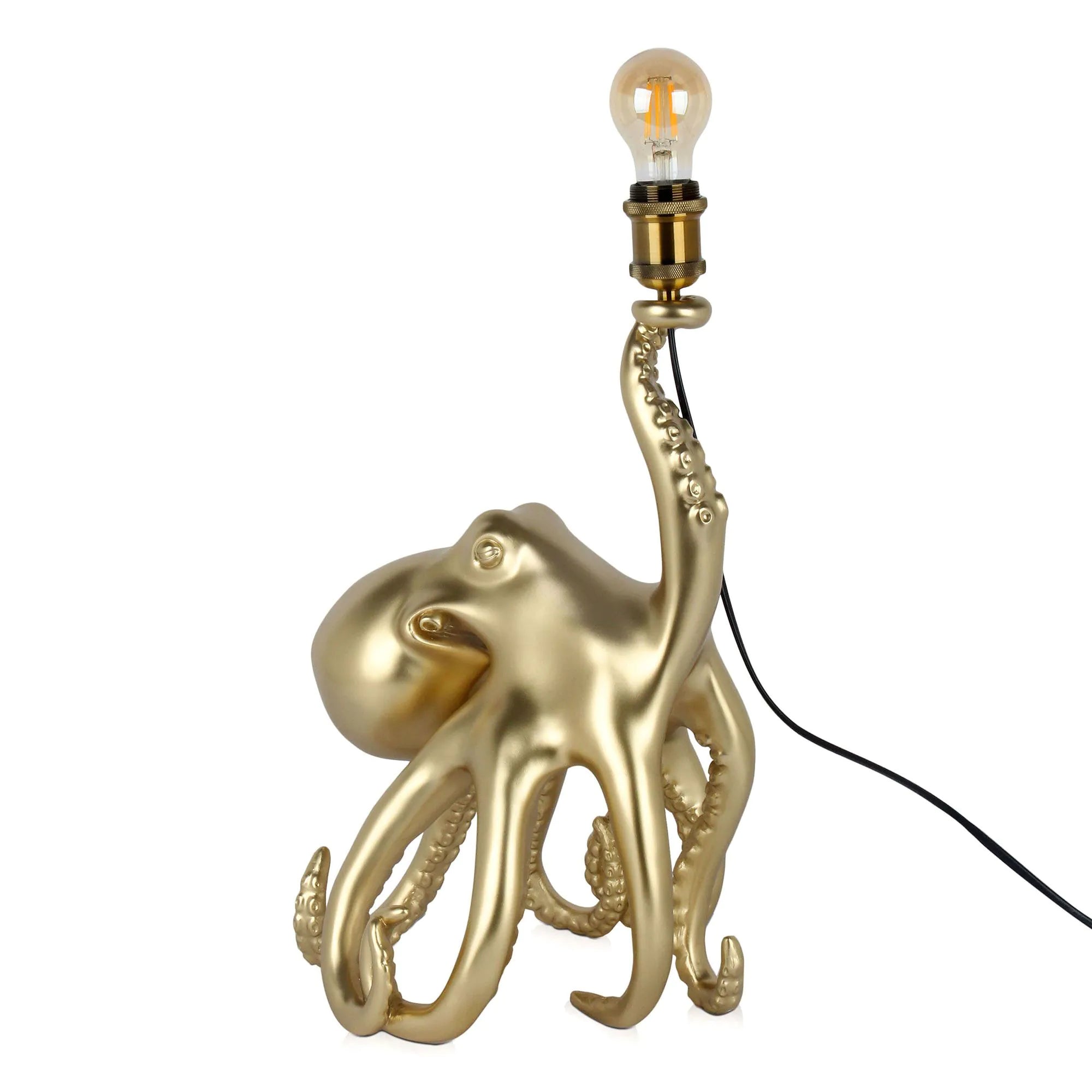 Skulptur Tischlampe Krake Gold 53x32x28cm Pop-Art aus Harz mit Metalleffekt - eine luxuriöse und kreative Leuchte für moderne Wohnräume.
