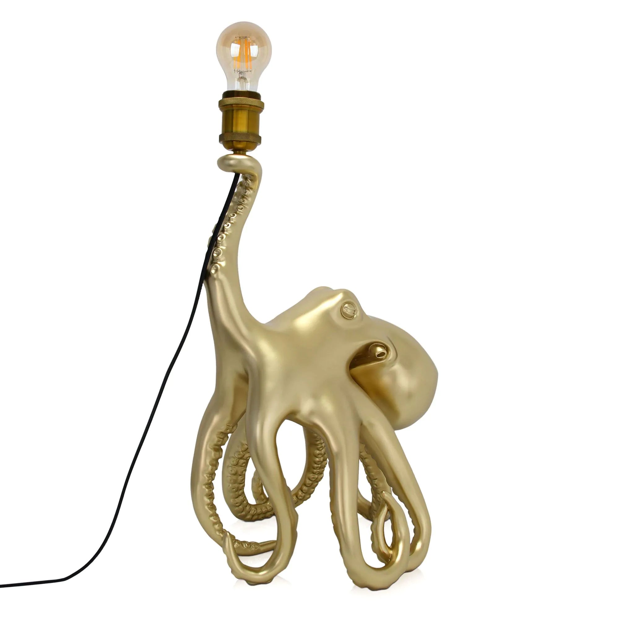 Pop-Art Tischlampe Krake Gold 53x32x28cm aus Harz mit Metalleffekt - ein einzigartiges Möbelstück, das garantiert die Blicke anzieht.