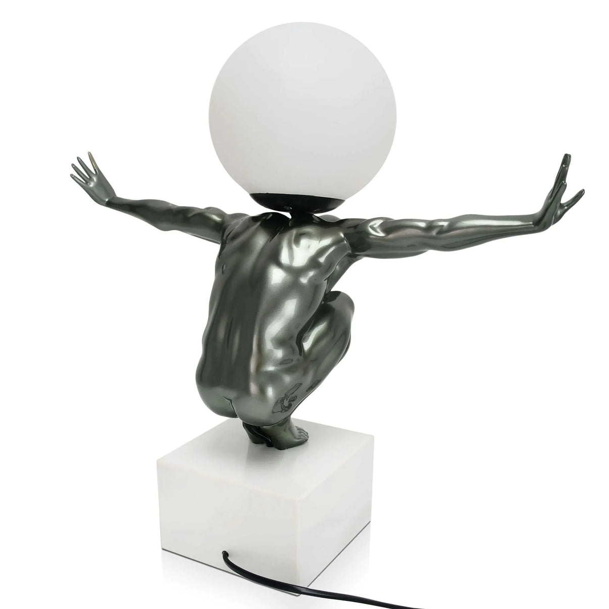 Moderne Tischlampe Equilibrio Anthrazit - Kunstharz mit Metalloptik und Marmorsockel in einer klassischen Einrichtung, ein echter Blickfang und Gesprächsthema.