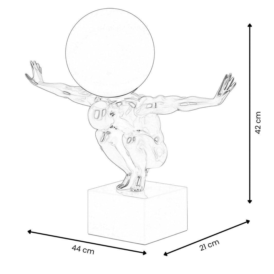 Detailansicht der modernen Tischlampe Equilibrio Anthrazit - Kunstharz mit Metalloptik und Marmorsockel, betont die hochwertige Verarbeitung und elegantes Design.