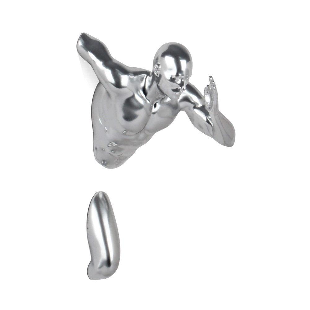 Elegante Figurative Skulptur Silberner Läufer mit Spiegeleffekt aus Kunstharz, die einen dynamischen und modernen Läufer darstellt, ideal für stilvolle Wohnräume.