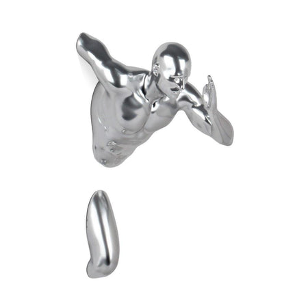 Elegante Figurative Skulptur Silberner Läufer mit Spiegeleffekt aus Kunstharz, die einen dynamischen und modernen Läufer darstellt, ideal für stilvolle Wohnräume.