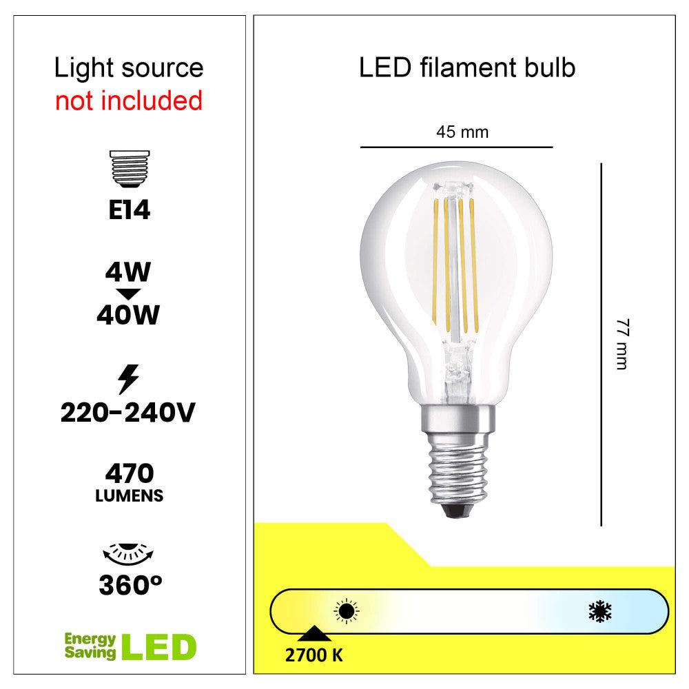 Technische Details der Goldene Französische Bulldogge Tischlampe – inklusive E14 Fassung, 4W LED Filament Glühbirne, 220-240V, 470 Lumens, 2700K Lichtfarbe.
