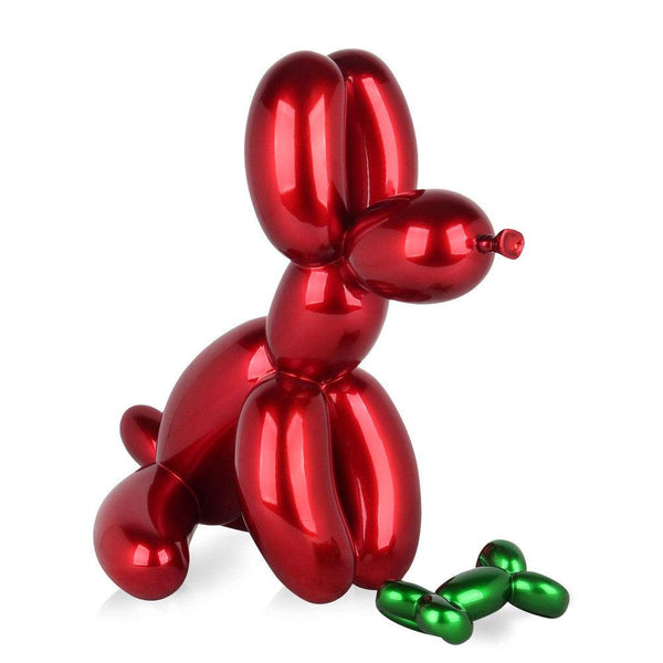 Sitzender Ballonhund mit Knochen. Skulptur Pop Art aus Harz, Metalleffekt. 46 x 31 x 50 cm - Designerobjekte.com