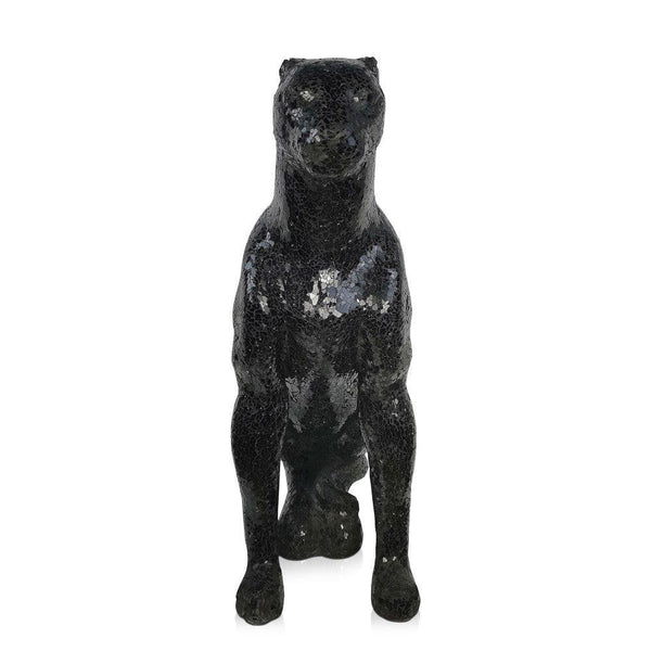 Sitzender Panther schwarz. Skulptur Dekorierten aus gebrochenem Glas. 80 x 30 x 60 cm. - Designerobjekte.com