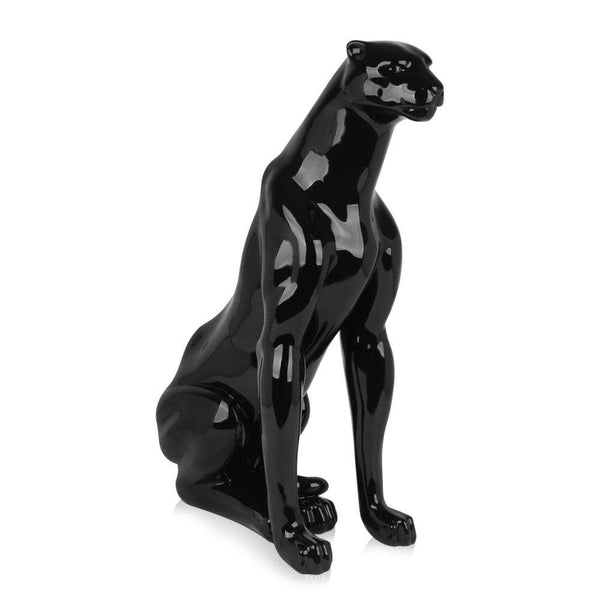 Sitzender Panther schwarz. Skulptur Pop Art aus lackiertem Harz. 78 x 60 x 25 cm. - Designerobjekte.com