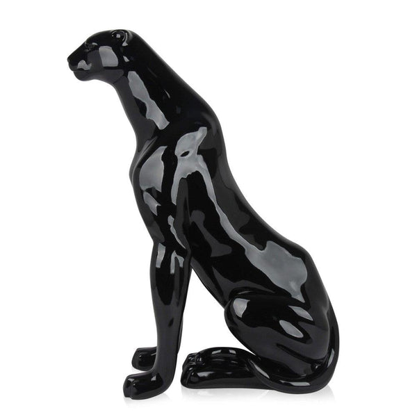 Sitzender Panther schwarz. Skulptur Pop Art aus lackiertem Harz. 78 x 60 x 25 cm. - Designerobjekte.com