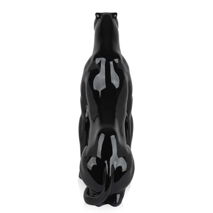 Sitzender Panther Skulptur aus lackiertem Harz – Pop Art Design, rückseitige Ansicht der kunstvoll gestalteten Panther-Figur
