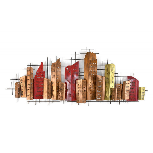 Skyline in Rot und Bronze. Wanddekoration. Handgefertigt. - Designerobjekte.com