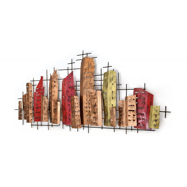 Skyline in Rot und Bronze. Wanddekoration. Handgefertigt. - Designerobjekte.com