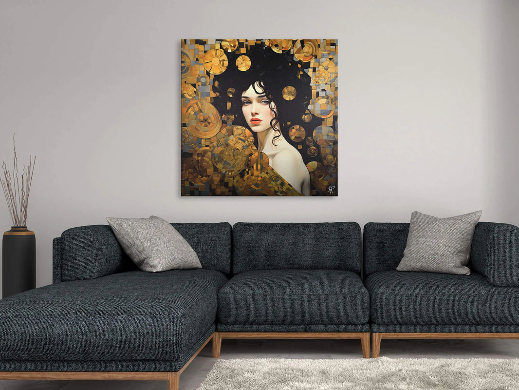 Modernes Figuratives Kunstwerk Mit Dreidimensionaler Textur | 80x80cm von Paolo Rossini, in einem stilvollen Wohnzimmer über einem modernen Sofa präsentiert.