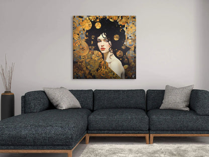 Modernes Figuratives Kunstwerk Mit Dreidimensionaler Textur | 80x80cm von Paolo Rossini, in einem stilvollen Wohnzimmer über einem modernen Sofa präsentiert.