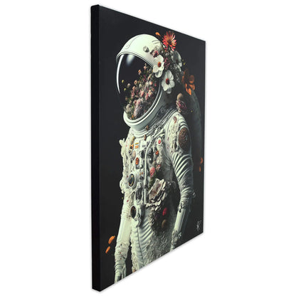 Moderner Astronauten Leinwanddruck 90x70cm Mit 3D-Textur Von Paolo Rossini, Schwarz - Seitenansicht des Leinwanddrucks, die die Tiefe und den künstlerischen Rahmen zeigt.