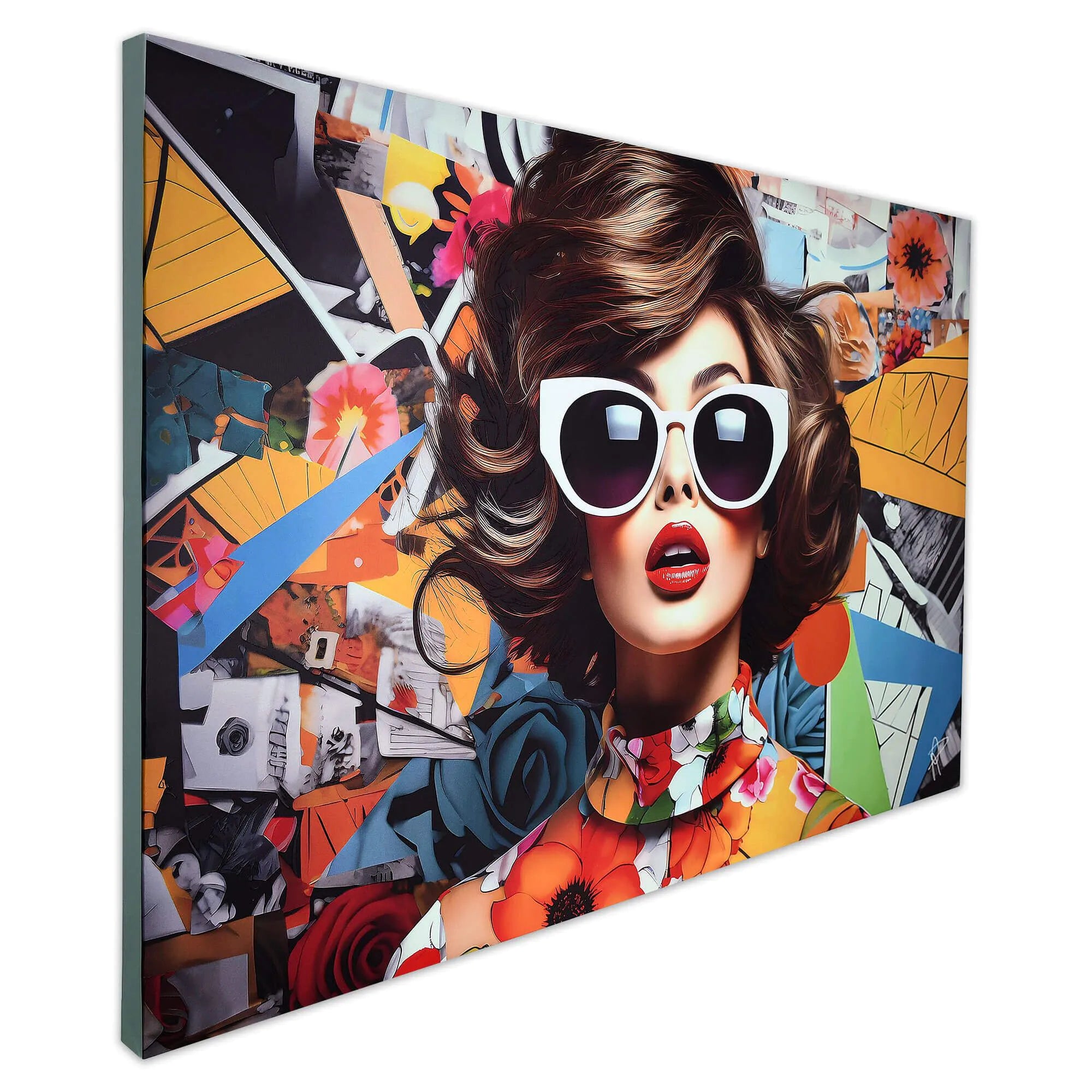 Vintage Druck Collage Mit 3D-Textur Auf Leinwand - Modernes, Figuratives Design, 80x120 cm, künstlerische Seite der Leinwand mit modischem 3D-Druck.
