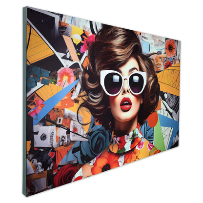 Vintage Druck Collage Mit 3D-Textur Auf Leinwand - Modernes, Figuratives Design, 80x120 cm, künstlerische Seite der Leinwand mit modischem 3D-Druck.