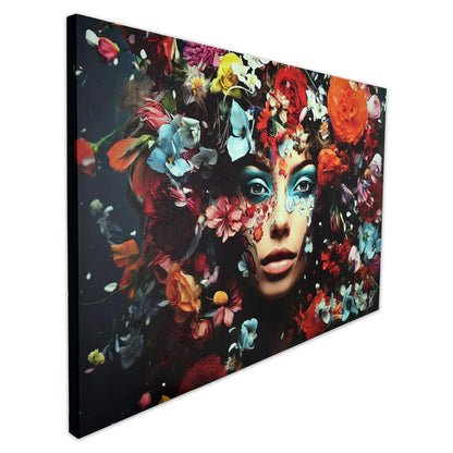 Seitenansicht des modernen 3D Leinwanddrucks Blumenmotiv von Paolo Rossini – 80x120cm, Zertifikat & Ästhetischer Rahmen, hebt die dreidimensionale Tiefe und den Ästhetischen Rahmen hervor.