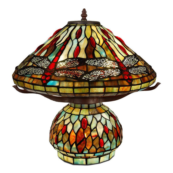 Tischlampe Libelle rot und goldfarben. Aus geschweißtem Glas, Tiffany-Verarbeitung - Designerobjekte.com