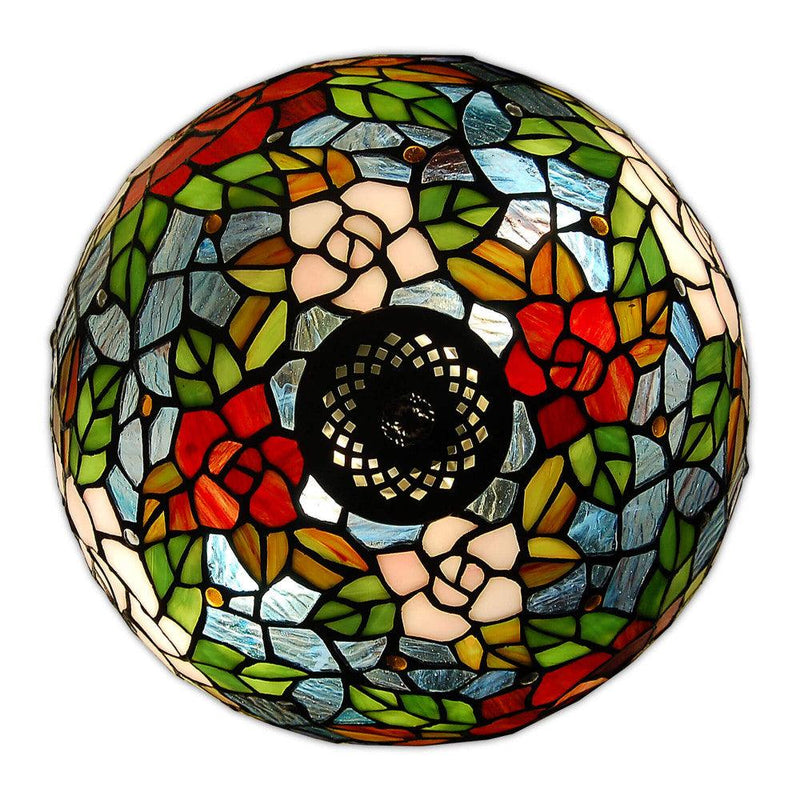 Tischlampe mit roten und rosa Rosen. Mit geschweißtem Glasschirm, Tiffany-Verarbeitung und Ständer aus bronziertem Metall 46 x Ø31 cm. - Designerobjekte.com