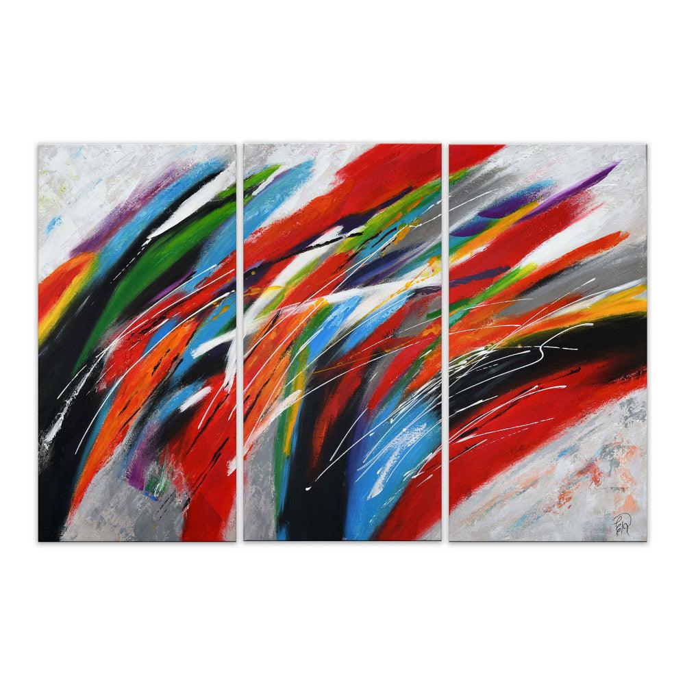 Faszinierendes mehrfarbiges Wellen-Gemälde auf Leinwand - Handgemalt, 80 x 120 cm, zeigt dynamische Farbstriche in lebendigen Tönen und abstrakten Formen.