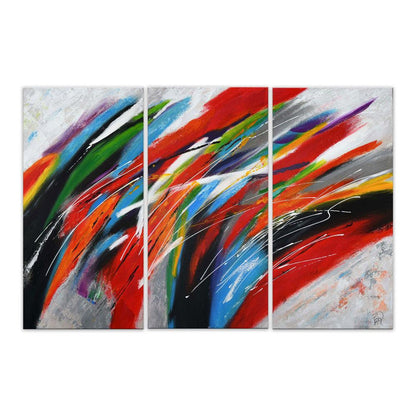 Faszinierendes mehrfarbiges Wellen-Gemälde auf Leinwand - Handgemalt, 80 x 120 cm, zeigt dynamische Farbstriche in lebendigen Tönen und abstrakten Formen.