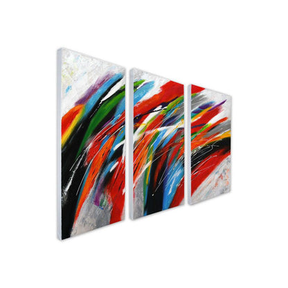 Faszinierendes mehrfarbiges Wellen-Gemälde auf Leinwand - Handgemalt, 80 x 120 cm. Ansicht des Gemäldes mit lebendigen Farbströmen in Rot, Grün, Blau und Gelb auf hellem Hintergrund.