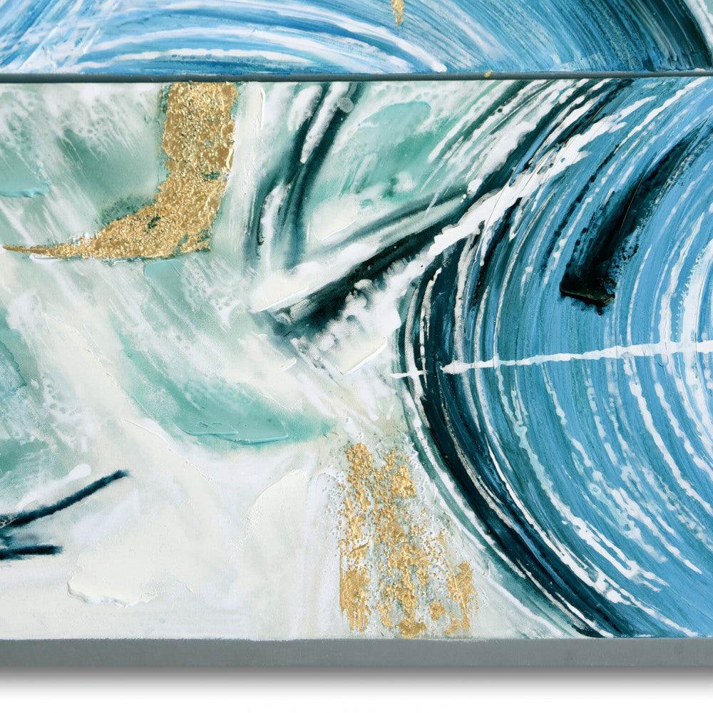 Detailansicht des faszinierenden abstrakten Acryl-Gemäldes auf Leinwand, das die kreativen Farbkombinationen und dynamischen Strukturen enthält.