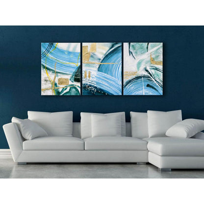 Das faszinierende abstrakte Acryl-Gemälde auf Leinwand in einer modernen Wohnumgebung, aufgehängt über einem gemütlichen Sofa, das einen eleganten Akzent setzt.