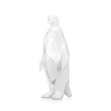 Weißer Pinguin, Kunstharzskulptur. Facettierte moderne Skulptur aus lackiertem Harz. 50 x 22 x 19 cm - Designerobjekte.com