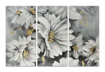 Handgemaltes modernes Gemälde mit weißen Gänseblümchen auf grauem Hintergrund, hochwertiges Kunstwerk zur Wanddekoration, ideal für zeitgenössische Interiors.