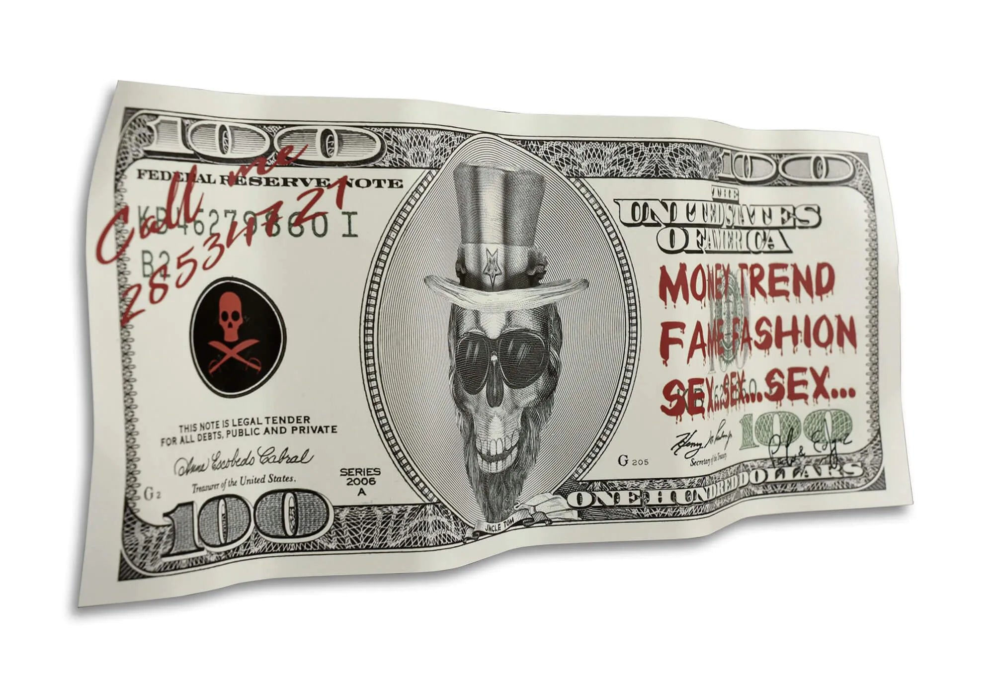 Detailansicht der dreidimensionalen Pop Art Wand Skulptur "Dollar Onkel Tom" 40 x 93 cm aus grau Aluminium, handgefertigt für anspruchsvolle Kunstliebhaber.