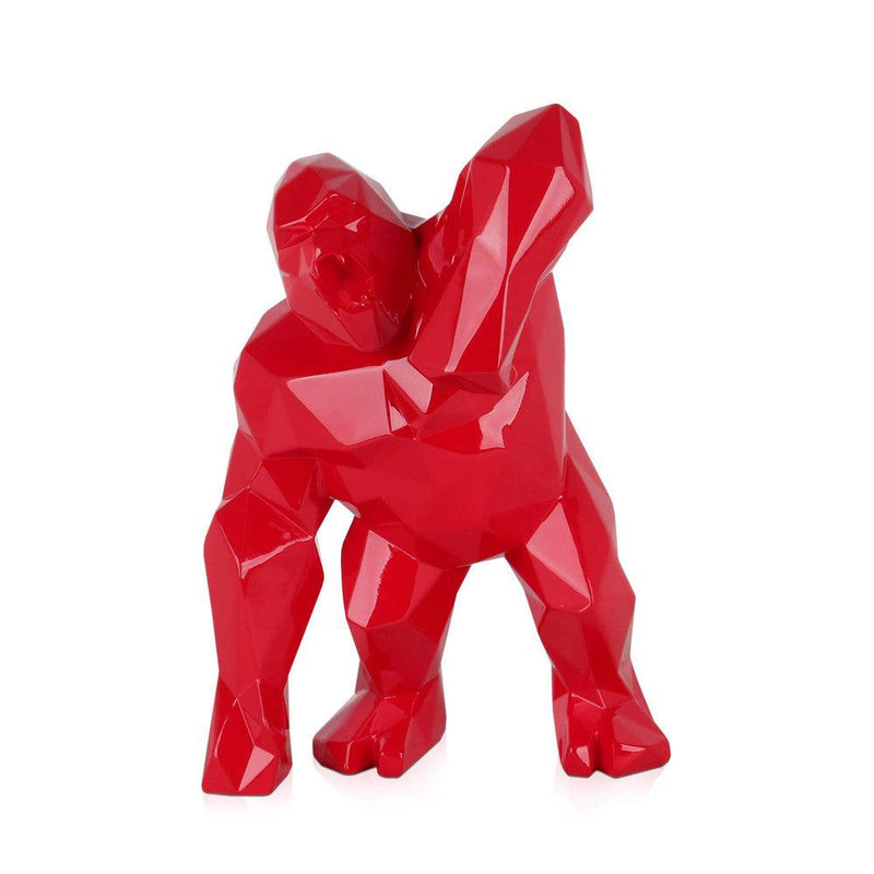 Wütender King Kong, rot. Facettierte moderne Skulptur aus lackiertem Harz. 30 x 20 x 18 cm. - Designerobjekte.com