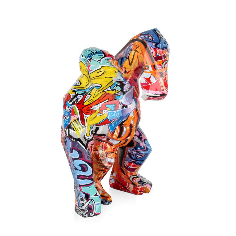 Wütender King Kong – Facettierte moderne Skulptur in Kunstharz mit lebendigen Farben, seitliche Ansicht von rechts
