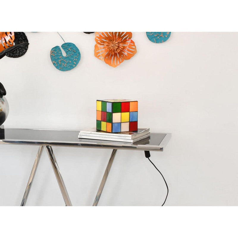 Designer Tiffany Würfel Lampe Nachttischlampe Kubus Rubik auf Regal